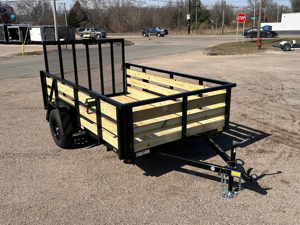 6x14 Utility Trailer with 3 board wood sides 24in tall - Quality Steel and Aluminum  - Model 7414AN3.5KSAw/HS